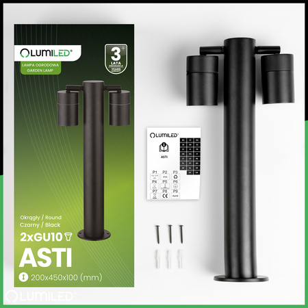 Venkovní zahradní lampa 2x GU10, sloupek stojací reflektor 45cm LUMILED