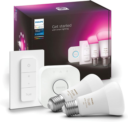 2PAK LED žárovka E27 A60 9W CCT RGB PHILIPS HUE White & COLOR Ambiance Bluetooth Zigbee + Hue Bridge + stmívač