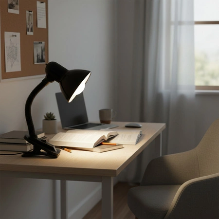 Stolní lampa Školní stolní lampa E27 Clip Black Lumek Kobi