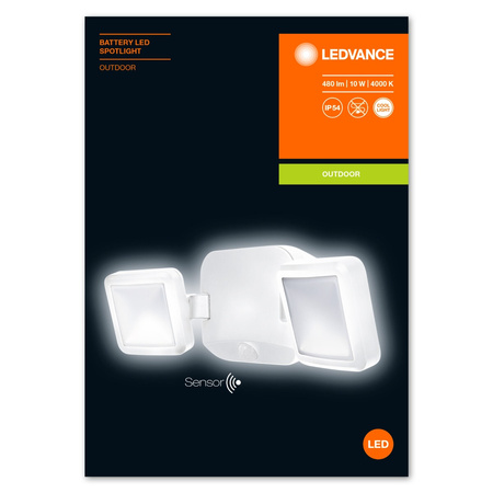 LED reflektor 10W 480lm 4000K IP54 White s detektorem pohybu LEDVANCE SPOTLIGHT Bateriový Twin