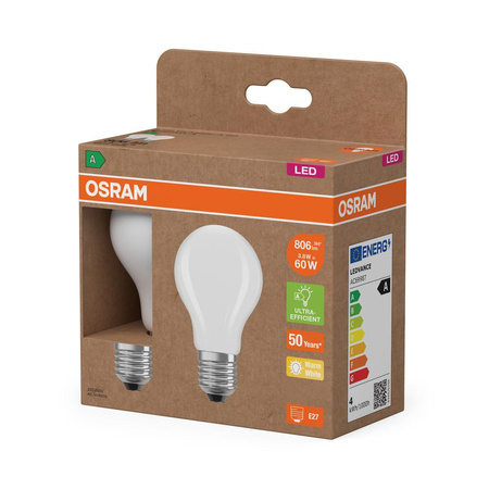 2x LED žárovka A60 E27 3,8W = 60W 806lm 2700K Warm 300° Filament CLASSIC ENERGY EFFICIENCY Osram