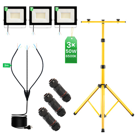 LED reflektor ZUNA2 Halogenová lampa 3x 50W 6500K na stojanu + kabel + hermetický konektor LUMILED