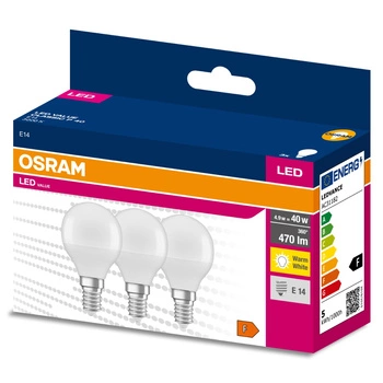 3x LED žárovka E14 P45 4.9W = 40W 470lm 3000K Teplá bílá 200° OSRAM HODNOTA