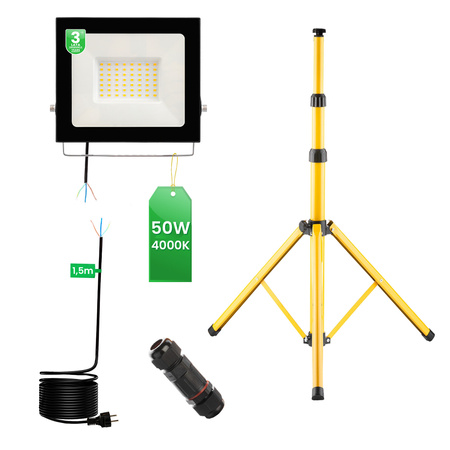 LED reflektor ZUNA2 Halogenová lampa 50W 4000K na stojanu + kabel + hermetický konektor LUMILED