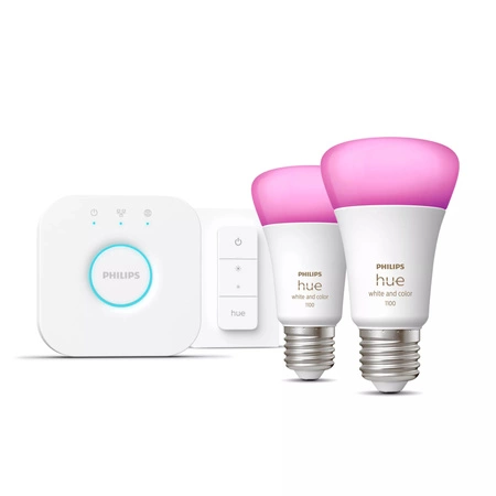 2PAK LED žárovka E27 A60 9W CCT RGB PHILIPS HUE White & COLOR Ambiance Bluetooth Zigbee + Hue Bridge + stmívač
