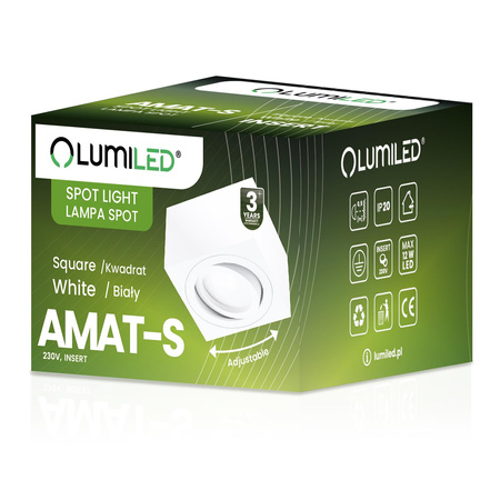 Povrchové Halogenové svítidlo 50mm, Nastavitelná Čtvercová Bílá AMAT-S + LED 7W 4000K LUMILED