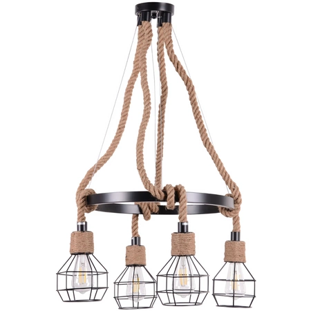 ROPE ALEGRA Stropní závěsné svítidlo 4x E27 Lustr Loft Steel + kabel Black GOLDLUX (Polux)