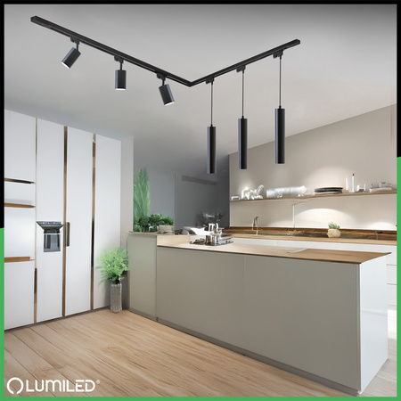 Sada osvětlovacích lišt 3m + 6x GU10 Busbar Spotlight + úhlový spínač černá LUMILED