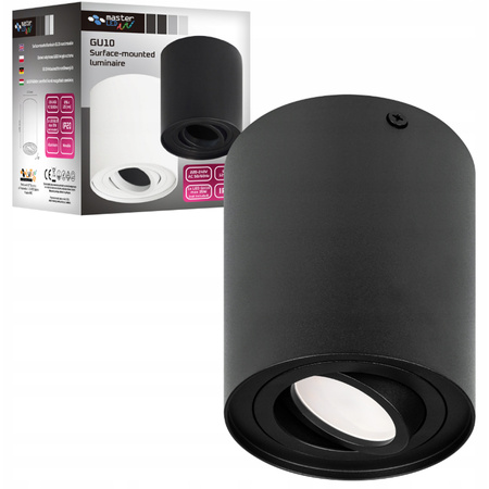 Halogenový reflektorový bodový reflektor GU10 s povrchovou montáží Kulatý pohyblivý černý Masterled