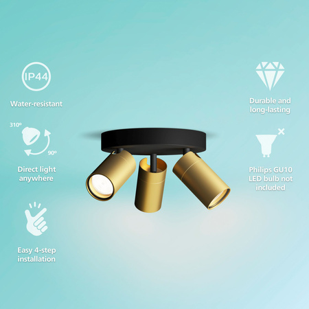 Reflektorové stropní svítidlo 3x GU10 IP44 měděno-černé Kosipo Philips