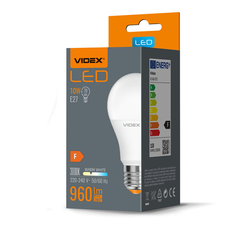 LED žárovka E27 A60 10W = 70W 960lm 3000K teplá bílá 240° Videx