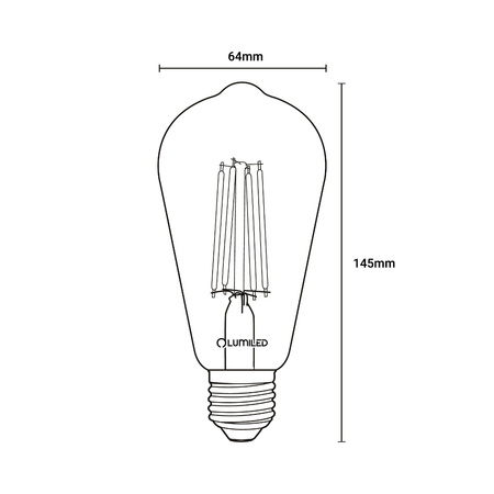 6x Žárovka LED Edison ST64, E27 6W = 50W 660lm 2200K Teplá bílá 360° Filament AMBER LUMILED