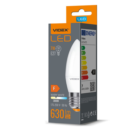 LED žárovka E27 C37 svíčka 7W = 50W 630lm 3000K teplá bílá 220° Videx