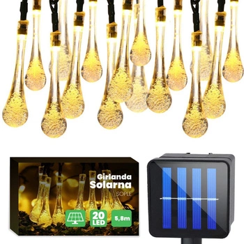 Solární závěsná girlanda 20 LED slz zahradní lampa 580 cm rampouchy Teplá bílá barva