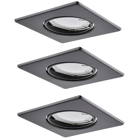 3x GOLDLUX (Polux) čtvercová černá pohyblivá halogenová žárovka + GU10 3.5W LED žárovka