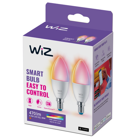 2x LED žárovka E14 Candle C37 4,9W = 40W 470lm 2200-6500K RGB + TW Smart SMART WiFi Bluetooth App WiZ