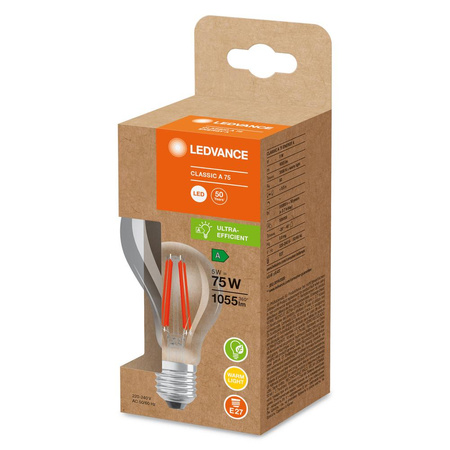 LED žárovka E27 A60 5W = 75W 1055lm 3000K Teplá bílá 300° Filament LEDVANCE Ultra Efficient