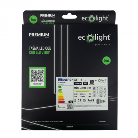 LED pásek COB 7W/m 735lm/m 320LED/m 12V 3000K teplá bílá IP67 Roll 5m Ecolight