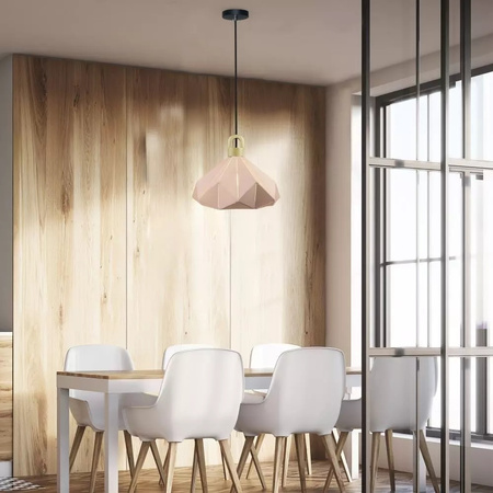 Závěsné svítidlo E27 Geometrická růžová s dřevěným povrchem PASTEL PRISM D:320*270MM VT-7323 V-TAC