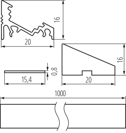 Hliníkový rohový profil pro LED pásky eloxovaný 1m PROFILO Kanlux