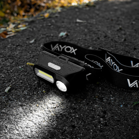 Dobíjecí čelová svítilna 250lm XPE + COB LED 7 režimů VAYOX