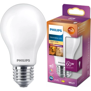 LED žárovka E27 A60 5.9W = 60W 806lm 2700 Teplá bílá Filament Milky PHILIPS Stmívatelné