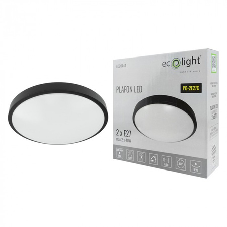 Plafond LED stropní svítidlo pro povrchovou montáž 2x E27 Black Round Ecolight