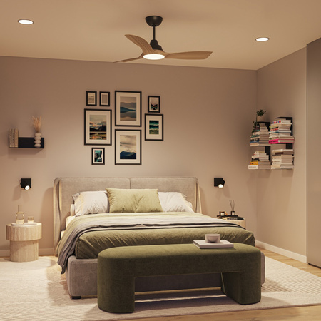 Stropní ventilátor 28W LED stropní svítidlo 24W 2650lm 3000/4300/6500K CCT Black Brown + Pilot Olas Philips