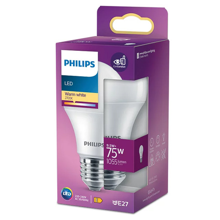 LED žárovka E27 A60 9,5W = 75W 1055lm 2700K teplá bílá PHILIPS