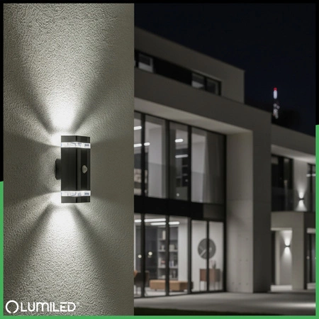 Zahradní nástěnné svítidlo shora dolů 2x GU10 Black Senzor pohybu a soumraku HEDERA LUMILED