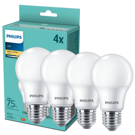 4x LED žárovka E27 A60 10W = 75W 1055lm 2700K Warm Milk PHILIPS
