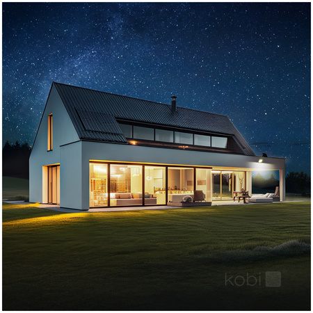 Venkovní solární LED reflektor 10W 1500lm 4000lm neutrální 120° se senzorem pohybu a soumraku IP65 černý MHCS Kobi