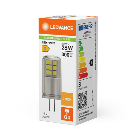 LED žárovka G4 2,2W = 28W 300lm 2700K teplá bílá 320° 12V Ledvance
