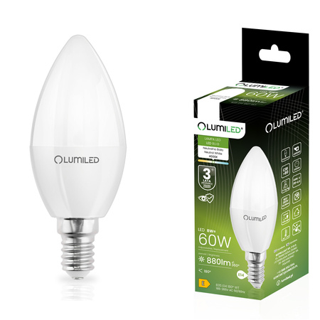 LED žárovka E14 CANDLE 8W = 60W 4000K neutrální bílá svíčka CCD LUMILED