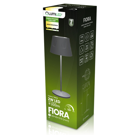 LED zahradní lampa stojící dekorativní noční stolek USB stmívatelný dotykový černý FIORA LUMILED