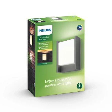 Zahradní lampa LED nástěnná lampa ARBOR myGarden 6W 2700K IP44 obdélníková antracitová PHILIPS