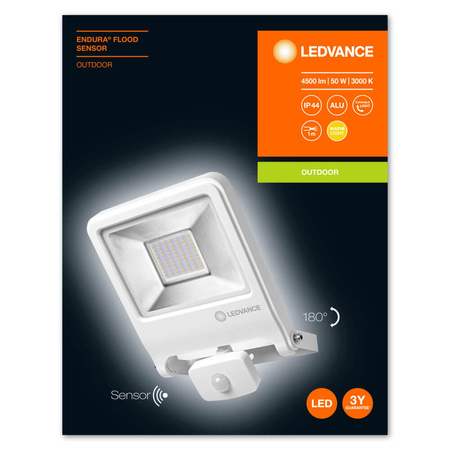 Reflektor LED 50W 4500lm 3000K IP44 Bílý s pohybovým senzorem LEDVANCE Floodlight Endura