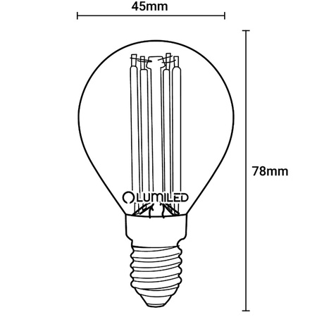 6x Žárovka LED Kulka P45, E14 7W = 60W 806lm 3000K Teplá bílá 360° Filament LUMILED