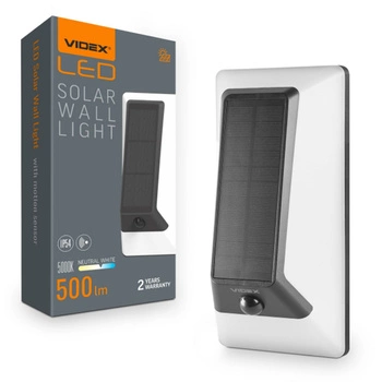 Solární reflektor se senzorem 500lm 5000K Neutrální 120° 3,2V IP54 IK07 Povrchová montáž Bílá VIDEX