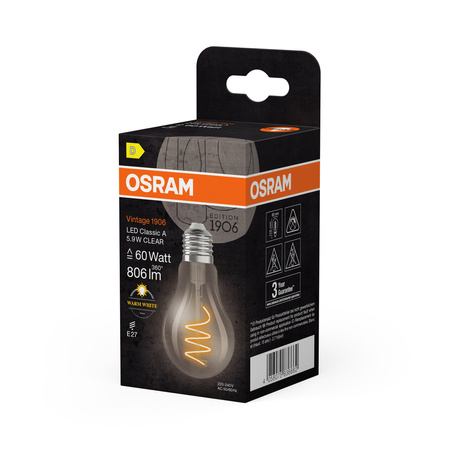 Dekorativní LED žárovka A60 E27 5,9W = 60W 806lm 2700K Warm 300° Vintage 1906 Osram