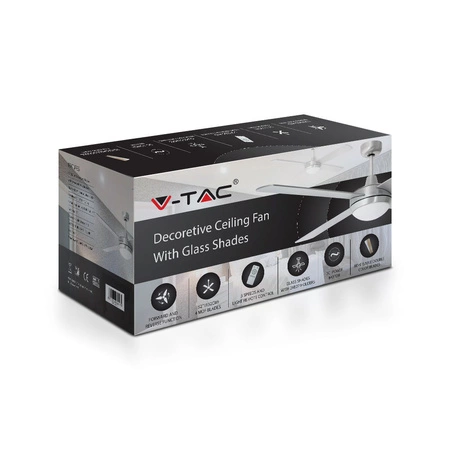 Stropní ventilátor 35W Se světelným zdrojem 2xE27 a RF dálkovým ovládáním 4 ramena Stříbrná 130 cm VT-6054-4 V-TAC