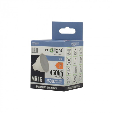 LED reflektorová žárovka MR16 GU5.3 5W 400lm 6500K Cold 12V Ecolight