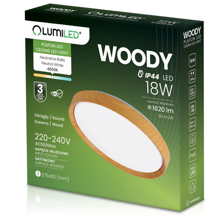 Plafond LED povrchové stropní svítidlo WOODY 18W 4000K Round IP44 27cm LUMILED