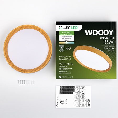 Plafond LED povrchové stropní svítidlo WOODY 18W 4000K Round IP44 27cm LUMILED