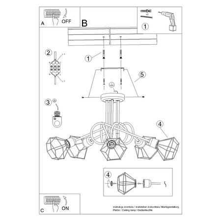 ARTEMIS 5S Stropní svítidlo 5xE14 Lustr černý Moderní SOLLUX