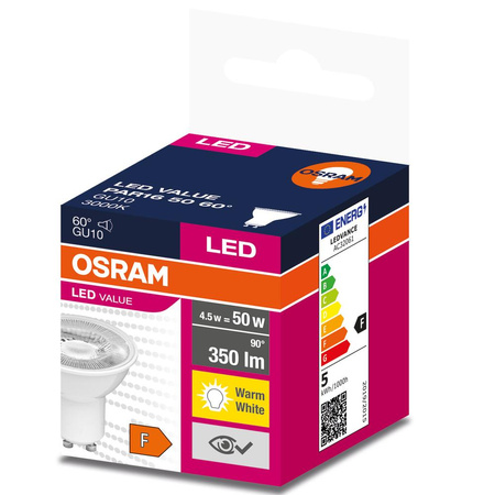 LED žárovka GU10 4.5W = 50W 350lm 3000K Teplá bílá 60° OSRAM Hodnota
