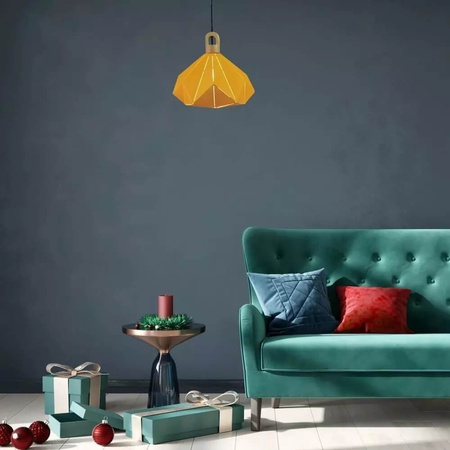 Závěsné svítidlo E27 Geometrická žlutá s dřevěným povrchem PASTEL PRISM D:32x27cm VT-7323 V-TAC