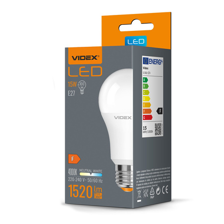 LED žárovka E27 A65 15W = 100W 1520lm 4000K neutrální bílá 240° Videx