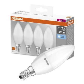 4x LED žárovka E14 B35 5.5W = 40W 470lm 4000K Neutrální bila OSRAM Základna
