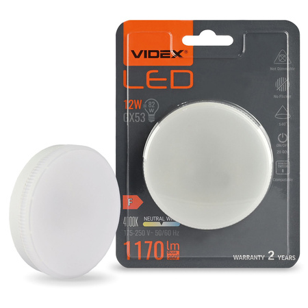 LED žárovka GX53 reflektor 12W = 82W 1170lm 4000K neutrální bílá 140° Videx